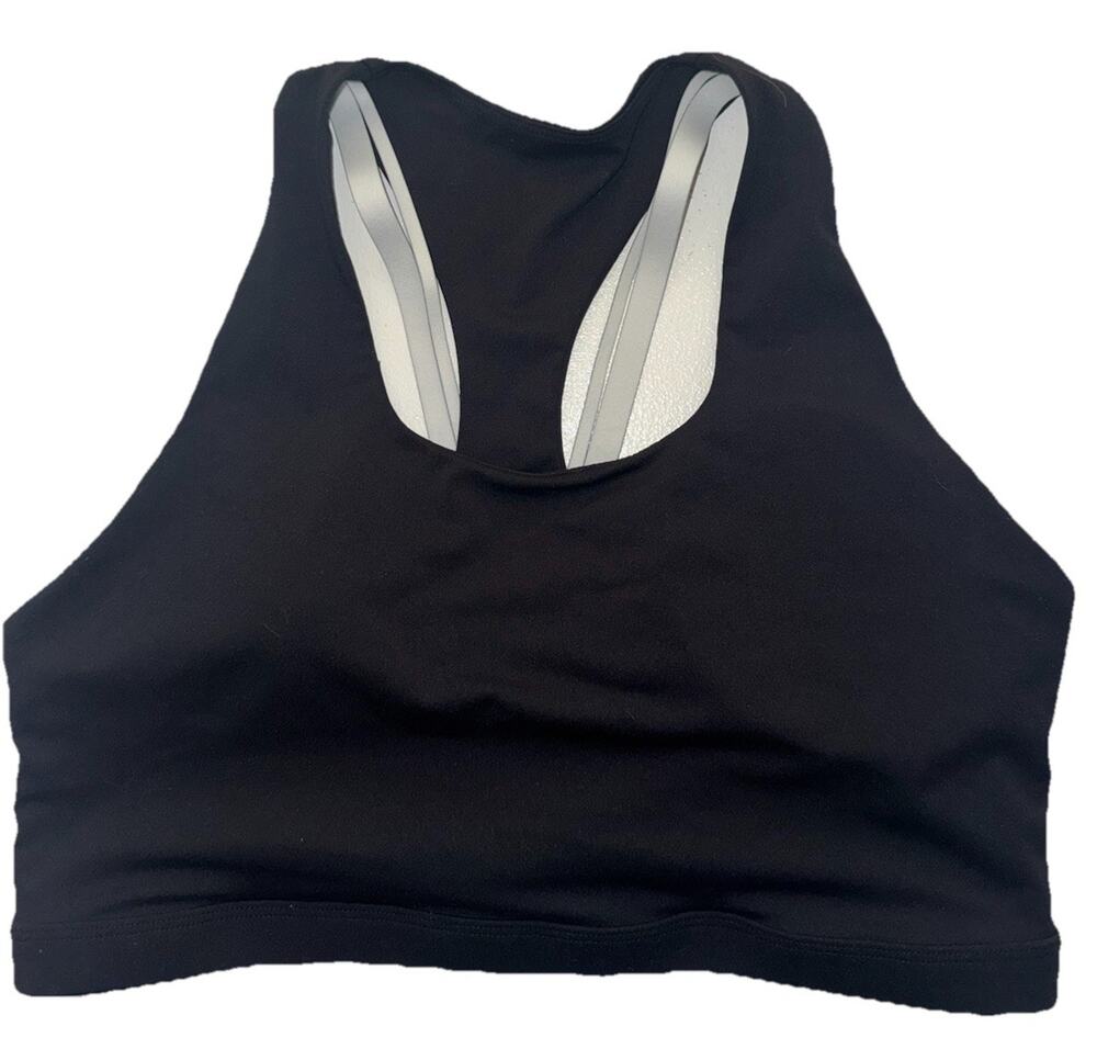 Fabletics Black Racerback Sports Bra Women's XL Medium Support Strappy Back